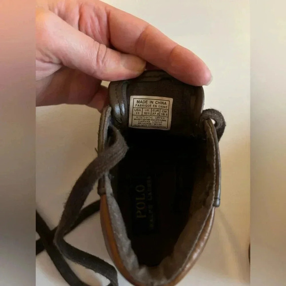 NWOT Ralph Lauren Boys Wyse Faux-Leather High Top Sneaker Brown Size 11 - Picture 5 of 7